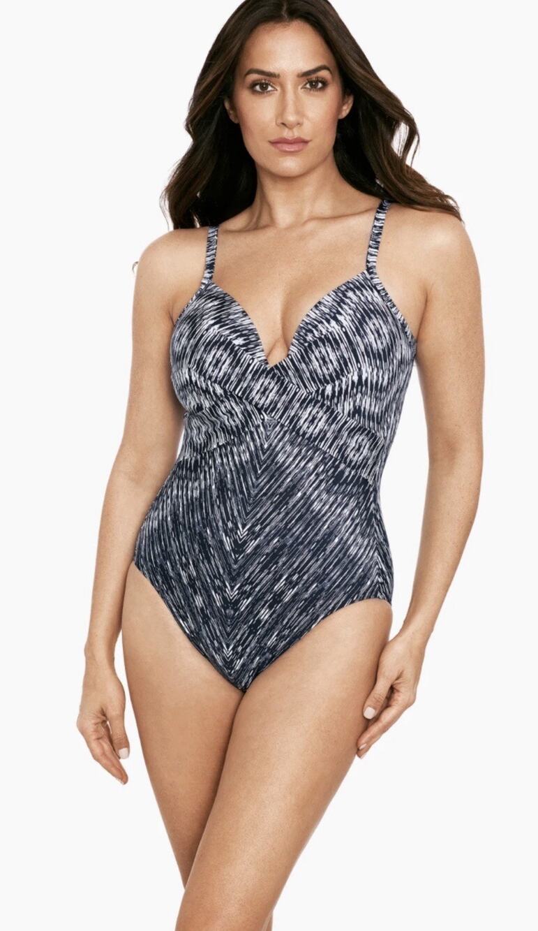 NWT Miraclesuit Captivate One Piece Swimsuit•10•Silver Shores Midnight Blue $198
